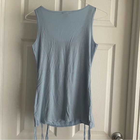 Blue scoop neck tank top with cascading string detail - Picture 4 of 5
